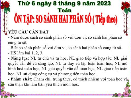 Bài giảng Toán Lớp 5 - Bài: Ôn tập so sánh hai phân số (Tiếp theo) - Năm học 2023-2024 - Hoàng Thị Huệ